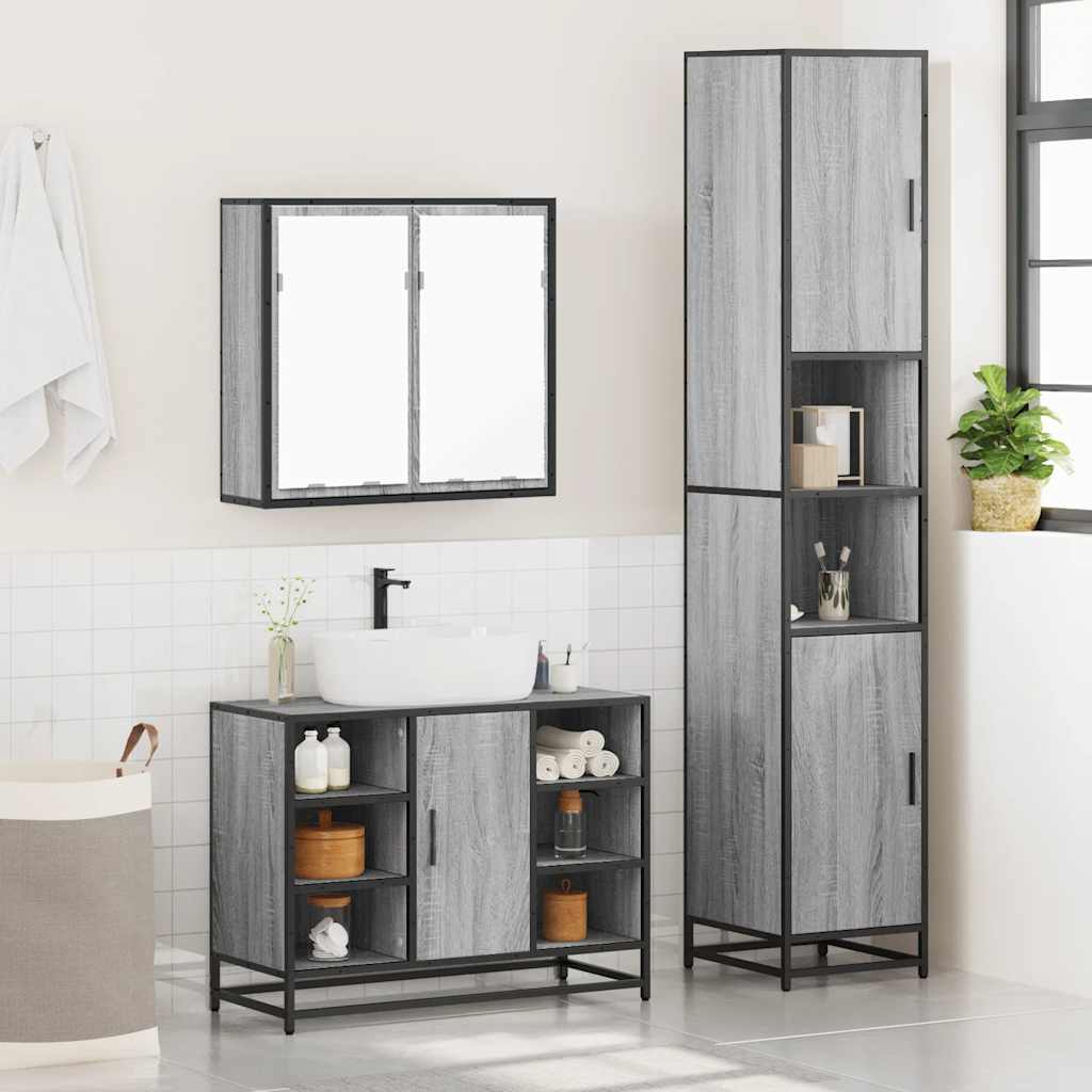 3 Piece Bathroom Furniture Set Grey Sonoma Engineered Wood