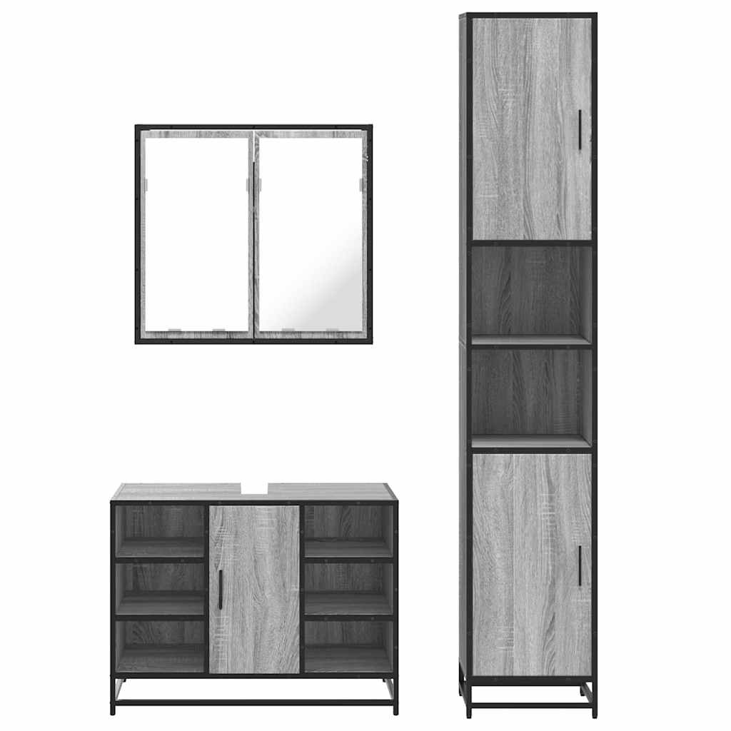 3 Piece Bathroom Furniture Set Grey Sonoma Engineered Wood