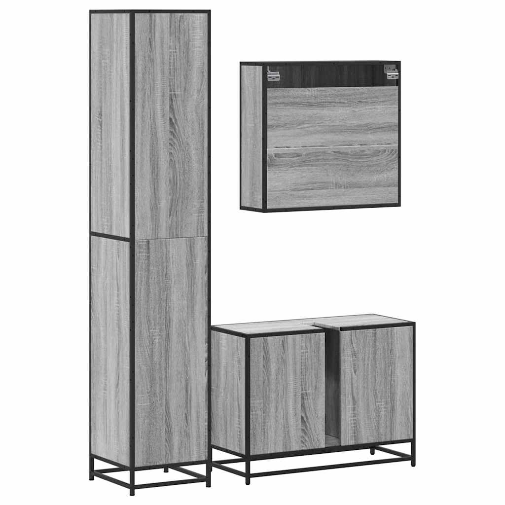 3 Piece Bathroom Furniture Set Grey Sonoma Engineered Wood