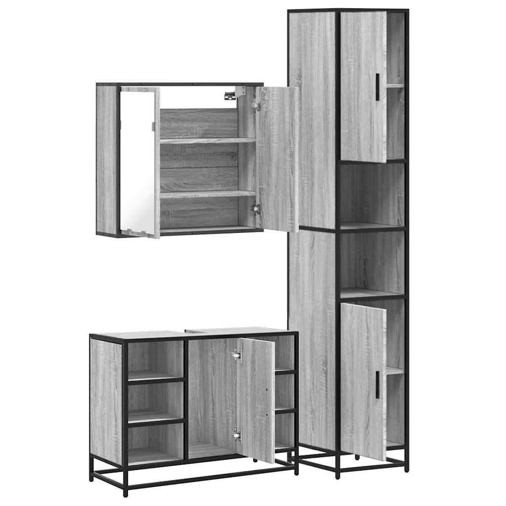 3 Piece Bathroom Furniture Set Grey Sonoma Engineered Wood