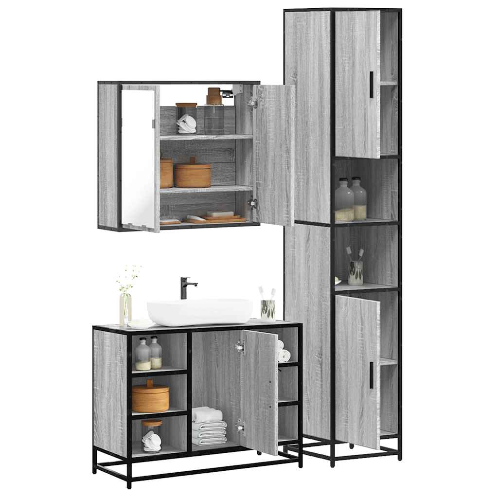 3 Piece Bathroom Furniture Set Grey Sonoma Engineered Wood