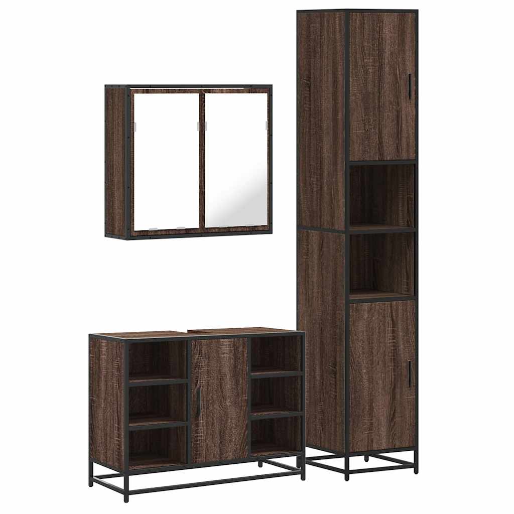 3 Piece Bathroom Furniture Set Brown Oak Engineered Wood