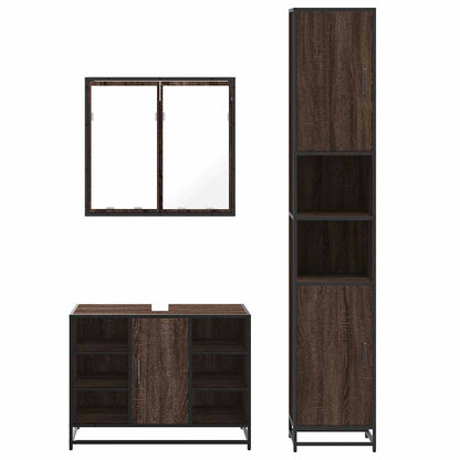 3 Piece Bathroom Furniture Set Brown Oak Engineered Wood