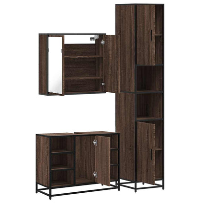 3 Piece Bathroom Furniture Set Brown Oak Engineered Wood