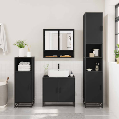 3 Piece Bathroom Furniture Set Black Engineered Wood