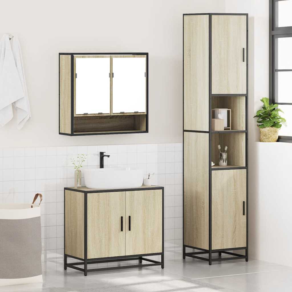 3 Piece Bathroom Furniture Set Sonoma Oak Engineered Wood