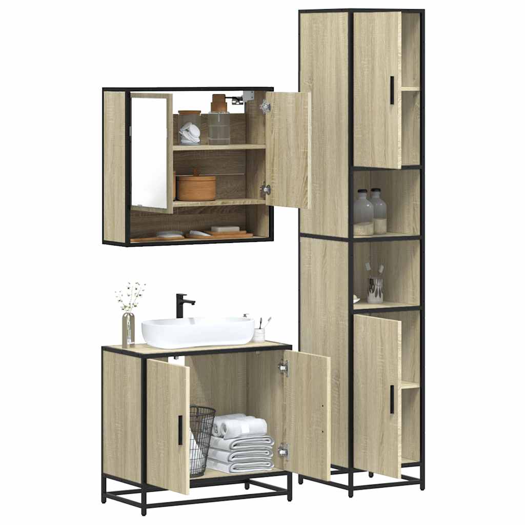 3 Piece Bathroom Furniture Set Sonoma Oak Engineered Wood