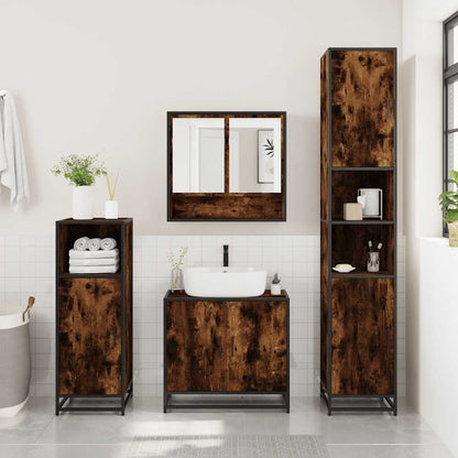 3 Piece Bathroom Furniture Set Smoked Oak Engineered Wood