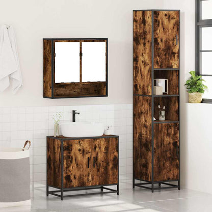 3 Piece Bathroom Furniture Set Smoked Oak Engineered Wood