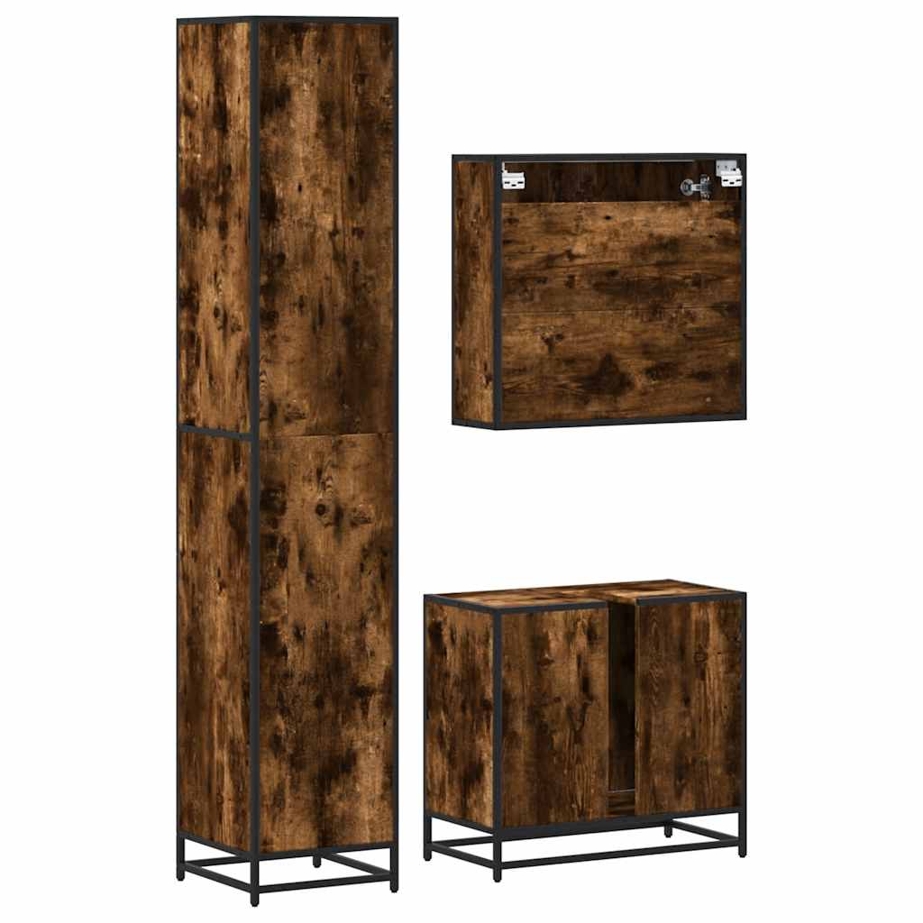 3 Piece Bathroom Furniture Set Smoked Oak Engineered Wood