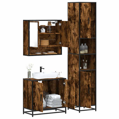 3 Piece Bathroom Furniture Set Smoked Oak Engineered Wood