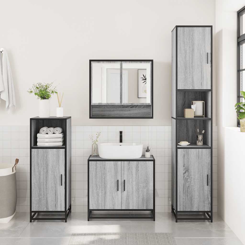 3 Piece Bathroom Furniture Set Grey Sonoma Engineered Wood