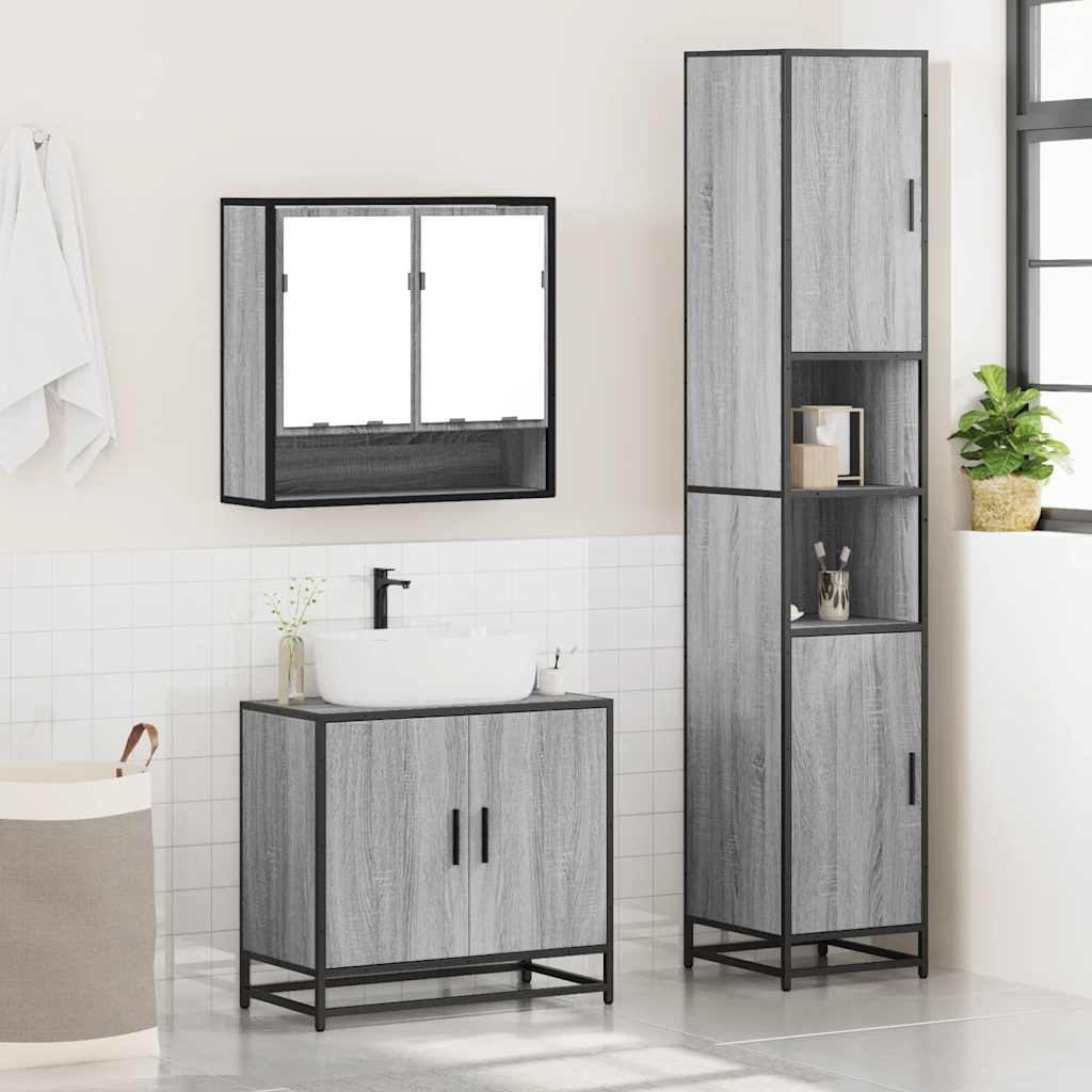 3 Piece Bathroom Furniture Set Grey Sonoma Engineered Wood