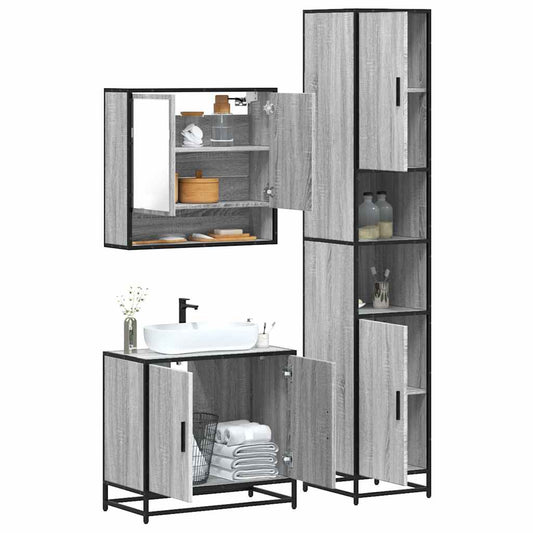 3 Piece Bathroom Furniture Set Grey Sonoma Engineered Wood