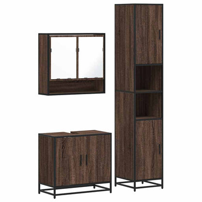 3 Piece Bathroom Furniture Set Brown Oak Engineered Wood