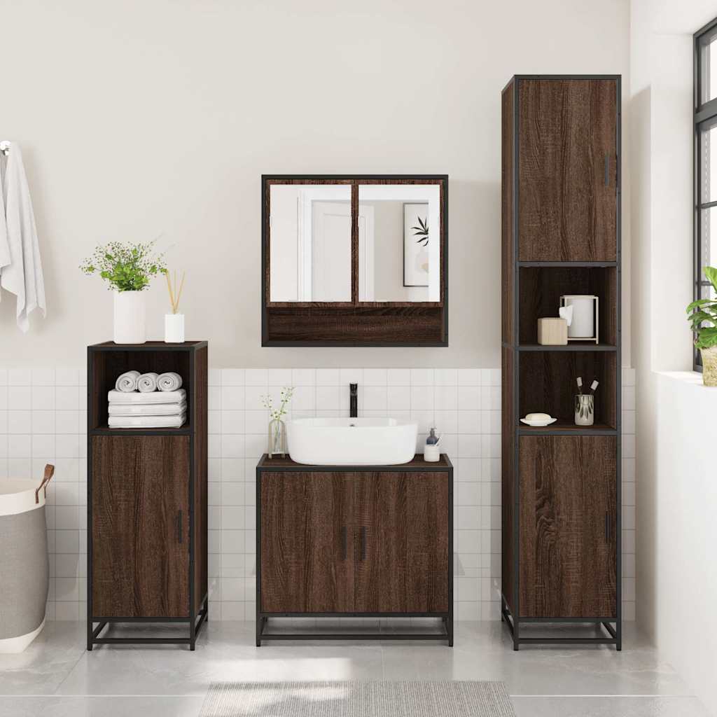 3 Piece Bathroom Furniture Set Brown Oak Engineered Wood