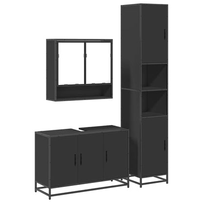 3 Piece Bathroom Furniture Set Black Engineered Wood