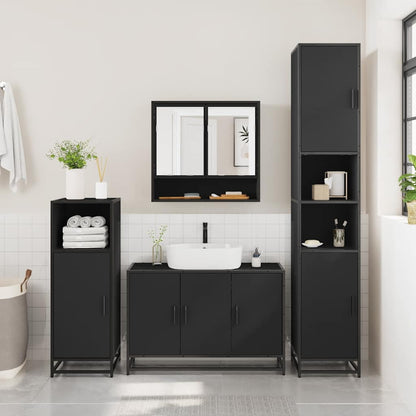 3 Piece Bathroom Furniture Set Black Engineered Wood