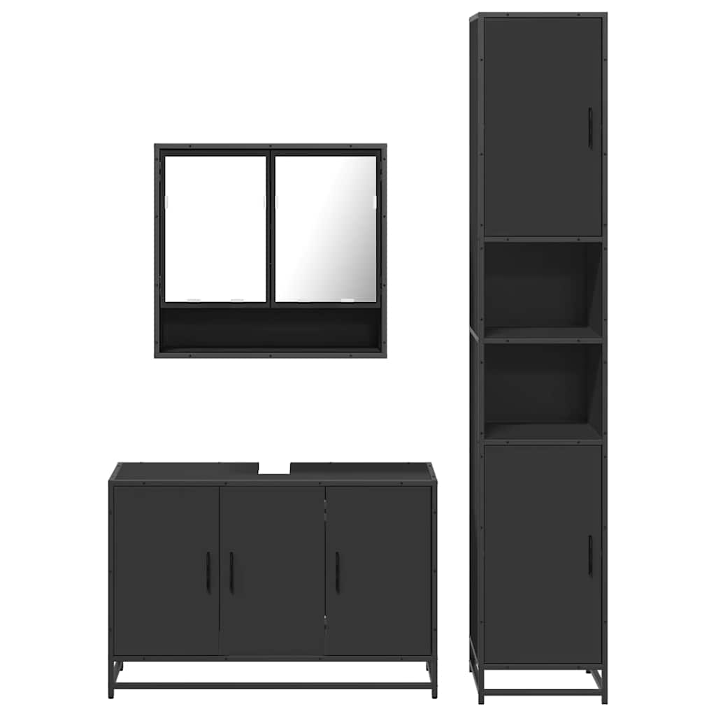 3 Piece Bathroom Furniture Set Black Engineered Wood