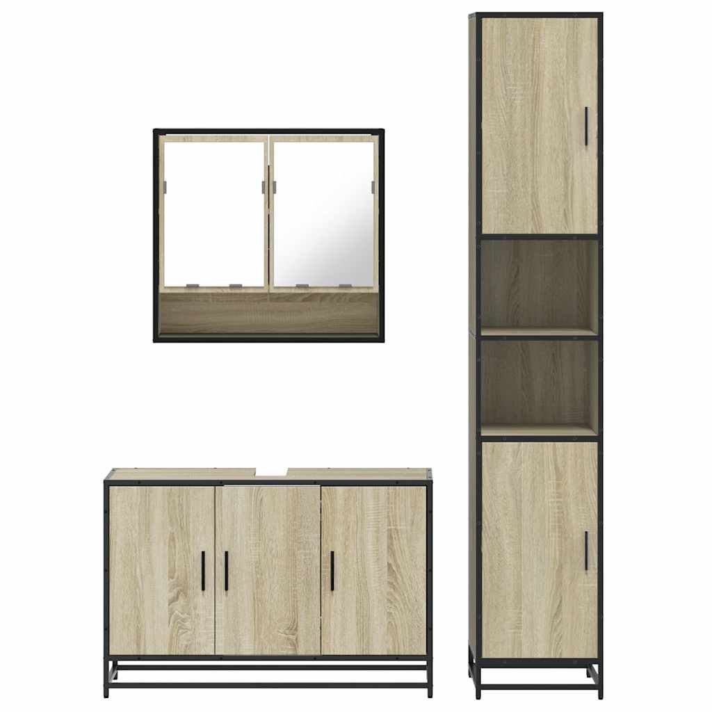 3 Piece Bathroom Furniture Set Sonoma Oak Engineered Wood