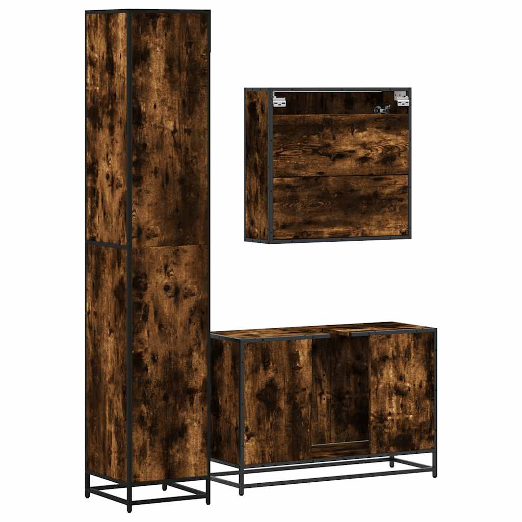 3 Piece Bathroom Furniture Set Smoked Oak Engineered Wood