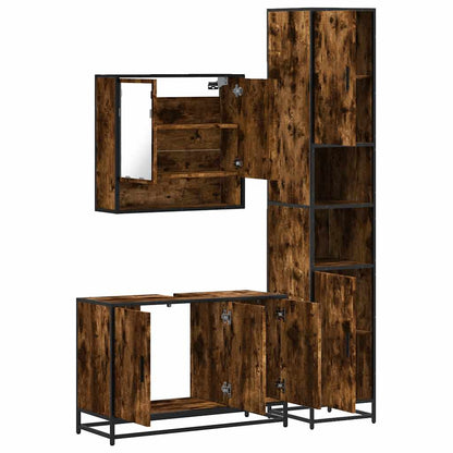 3 Piece Bathroom Furniture Set Smoked Oak Engineered Wood