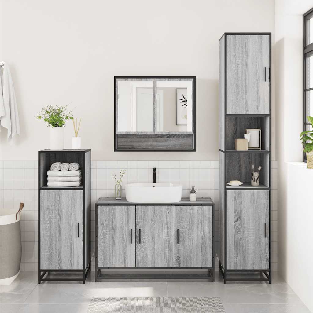 3 Piece Bathroom Furniture Set Grey Sonoma Engineered Wood