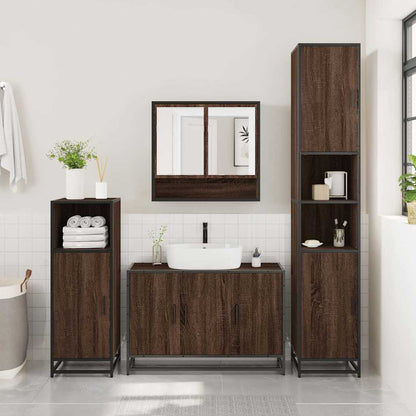 3 Piece Bathroom Furniture Set Brown Oak Engineered Wood