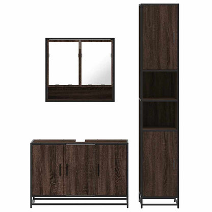 3 Piece Bathroom Furniture Set Brown Oak Engineered Wood