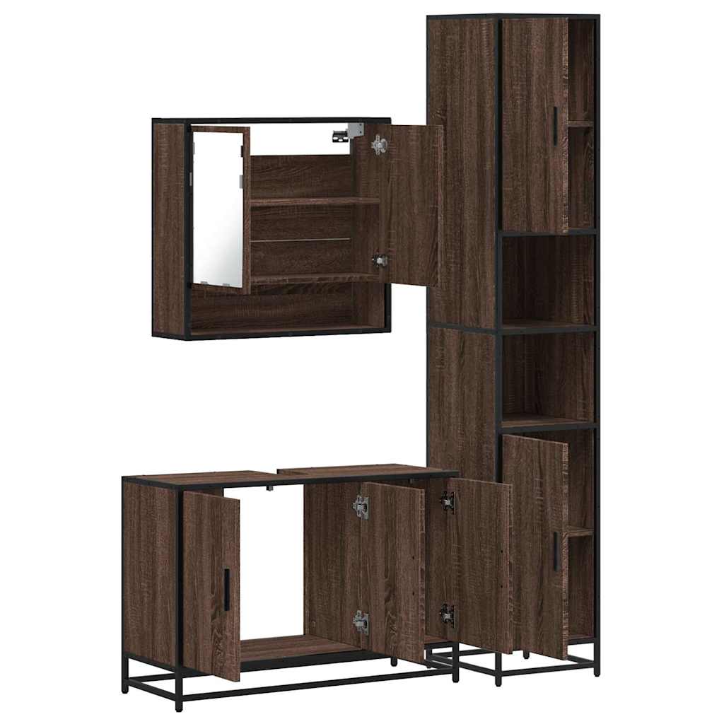 3 Piece Bathroom Furniture Set Brown Oak Engineered Wood