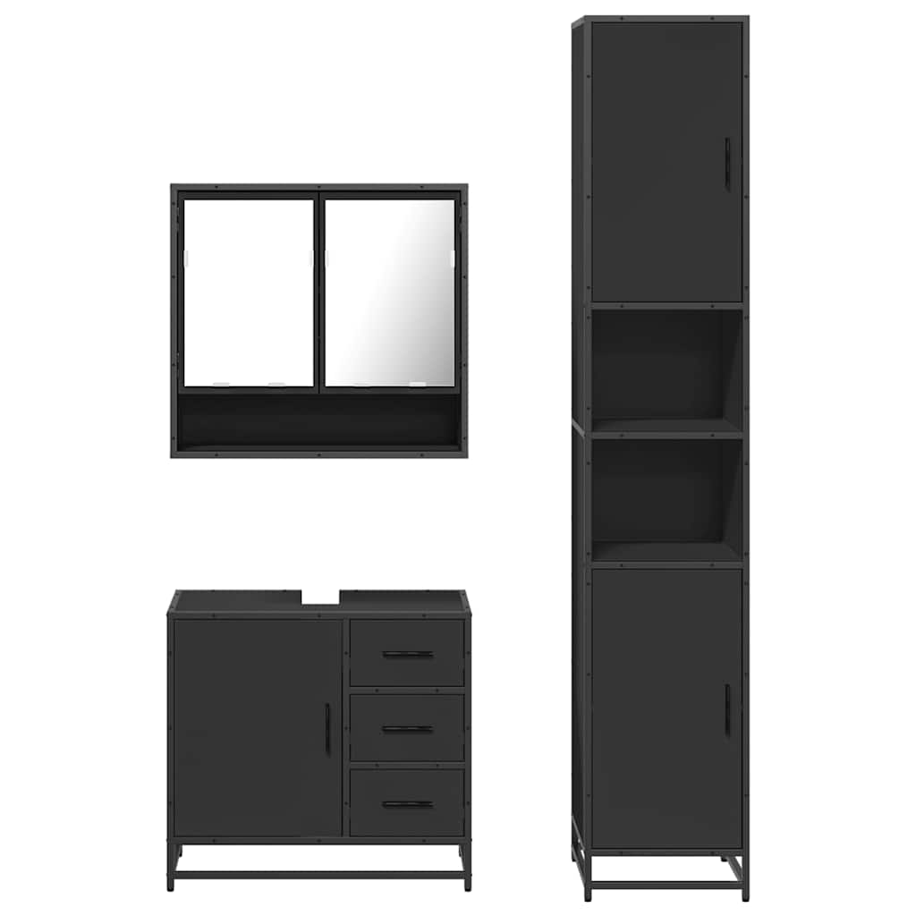 3 Piece Bathroom Furniture Set Black Engineered Wood