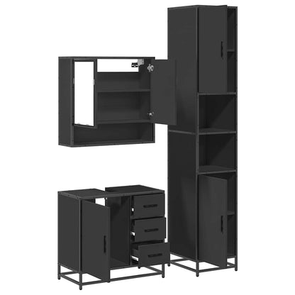 3 Piece Bathroom Furniture Set Black Engineered Wood