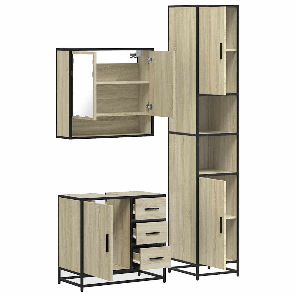 3 Piece Bathroom Furniture Set Sonoma Oak Engineered Wood