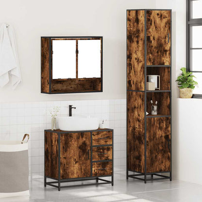 3 Piece Bathroom Furniture Set Smoked Oak Engineered Wood