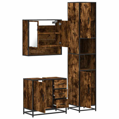 3 Piece Bathroom Furniture Set Smoked Oak Engineered Wood