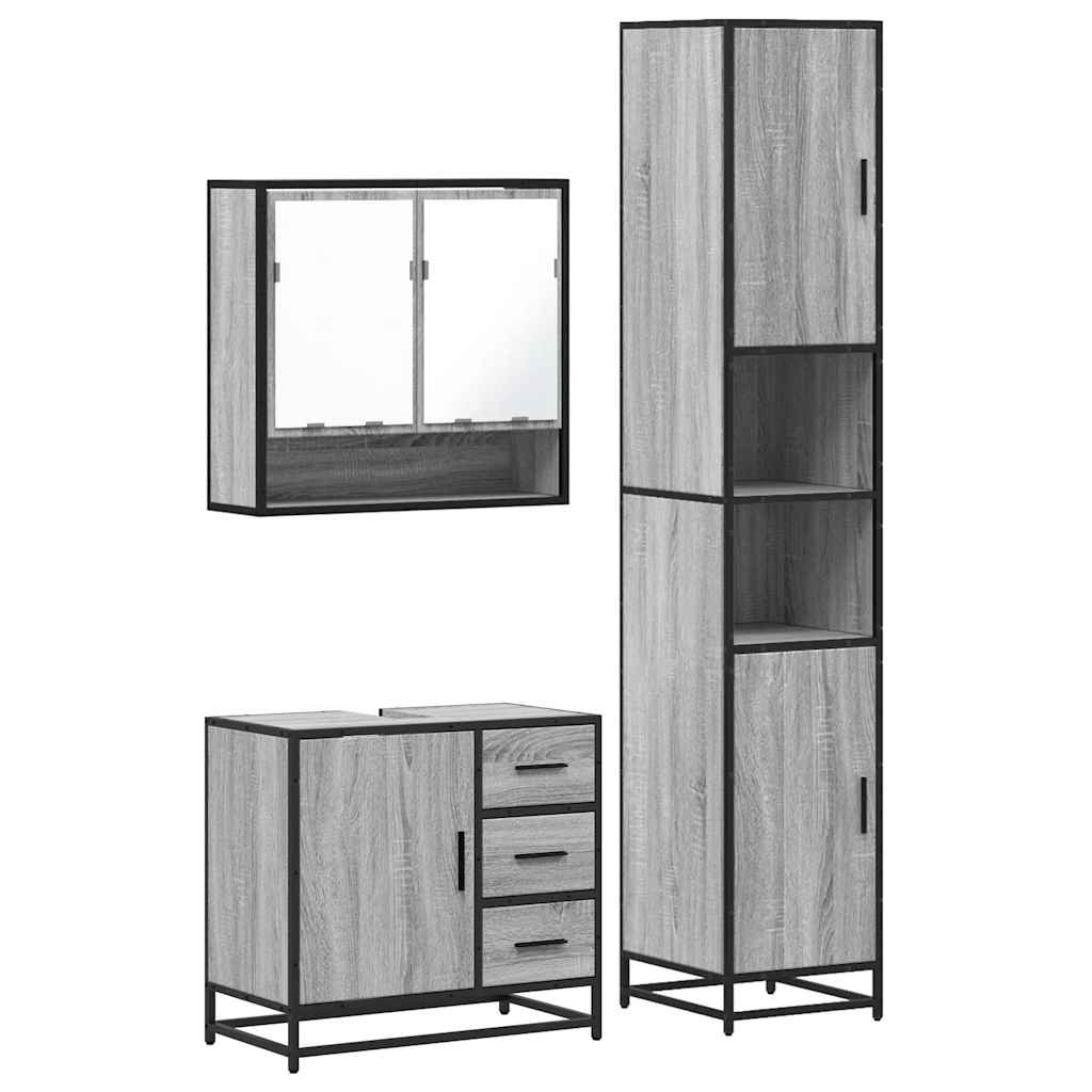 3 Piece Bathroom Furniture Set Grey Sonoma Engineered Wood