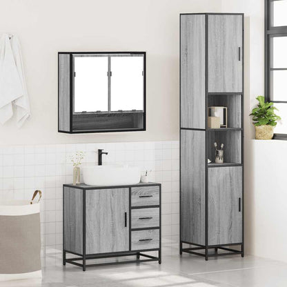 3 Piece Bathroom Furniture Set Grey Sonoma Engineered Wood