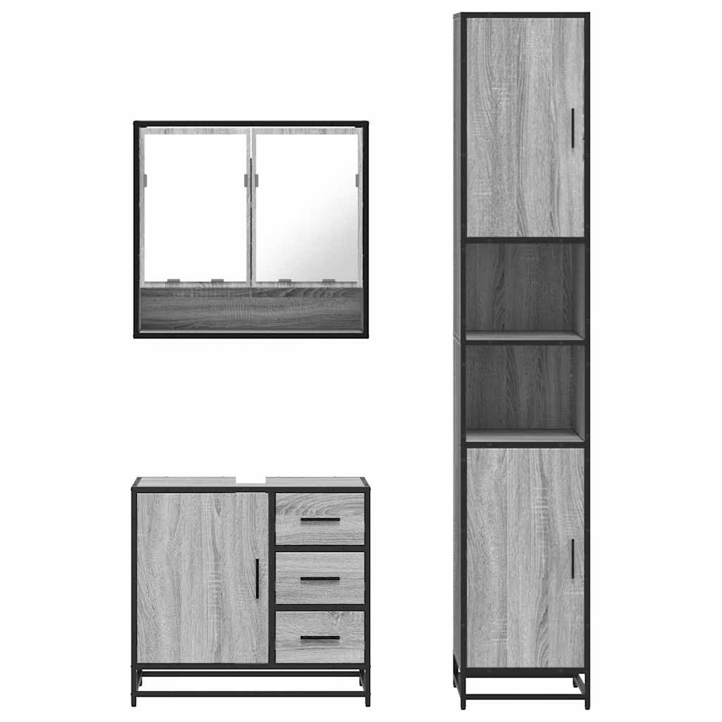 3 Piece Bathroom Furniture Set Grey Sonoma Engineered Wood