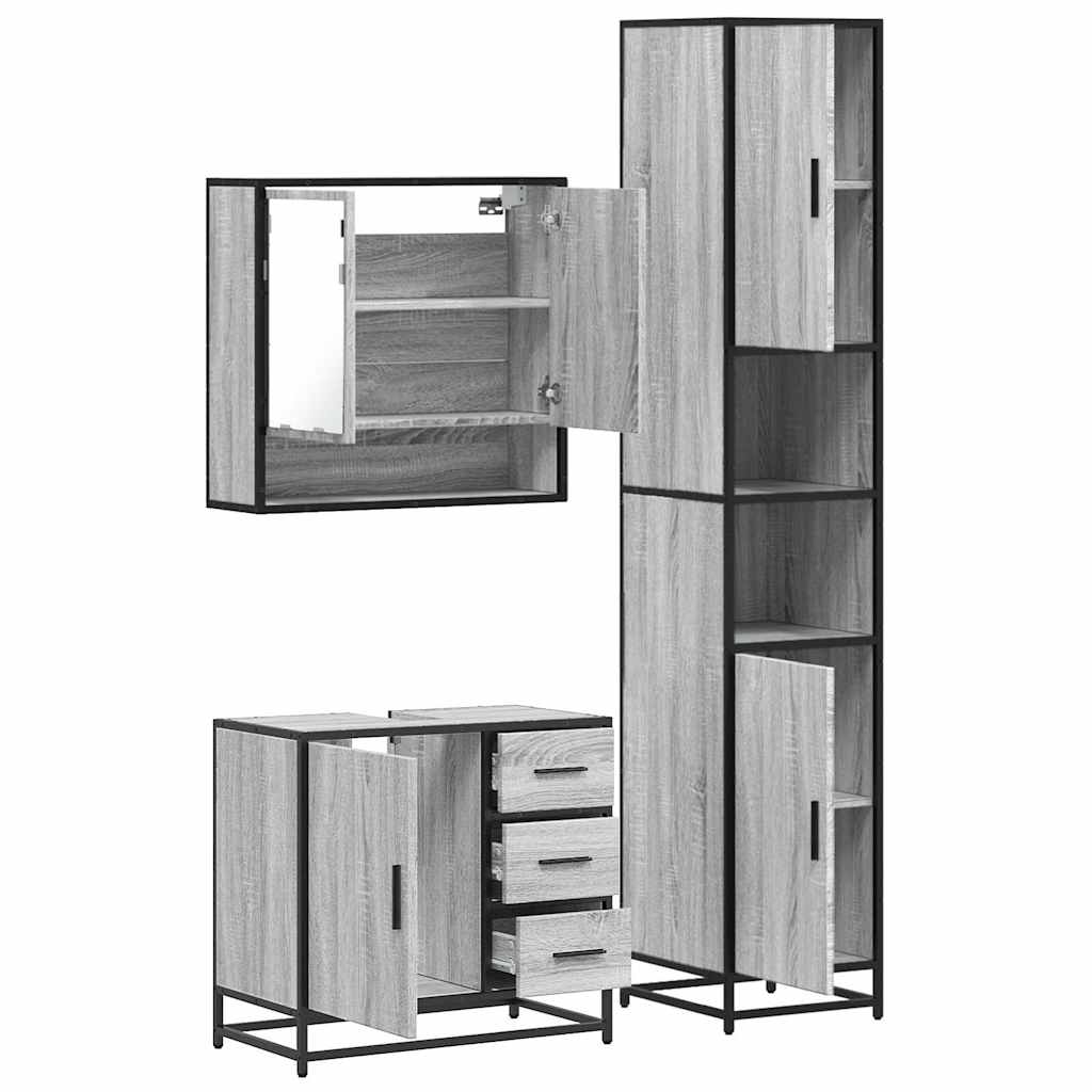 3 Piece Bathroom Furniture Set Grey Sonoma Engineered Wood