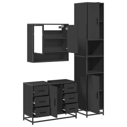 3 Piece Bathroom Furniture Set Black Engineered Wood