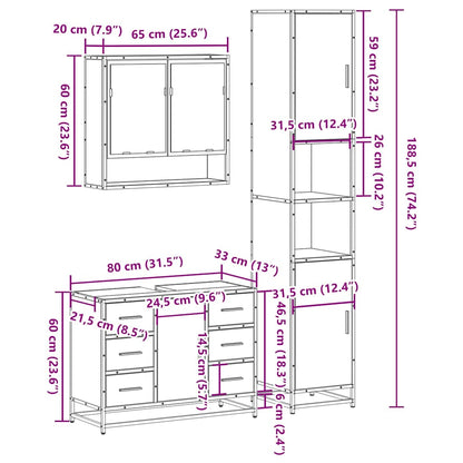 3 Piece Bathroom Furniture Set Black Engineered Wood