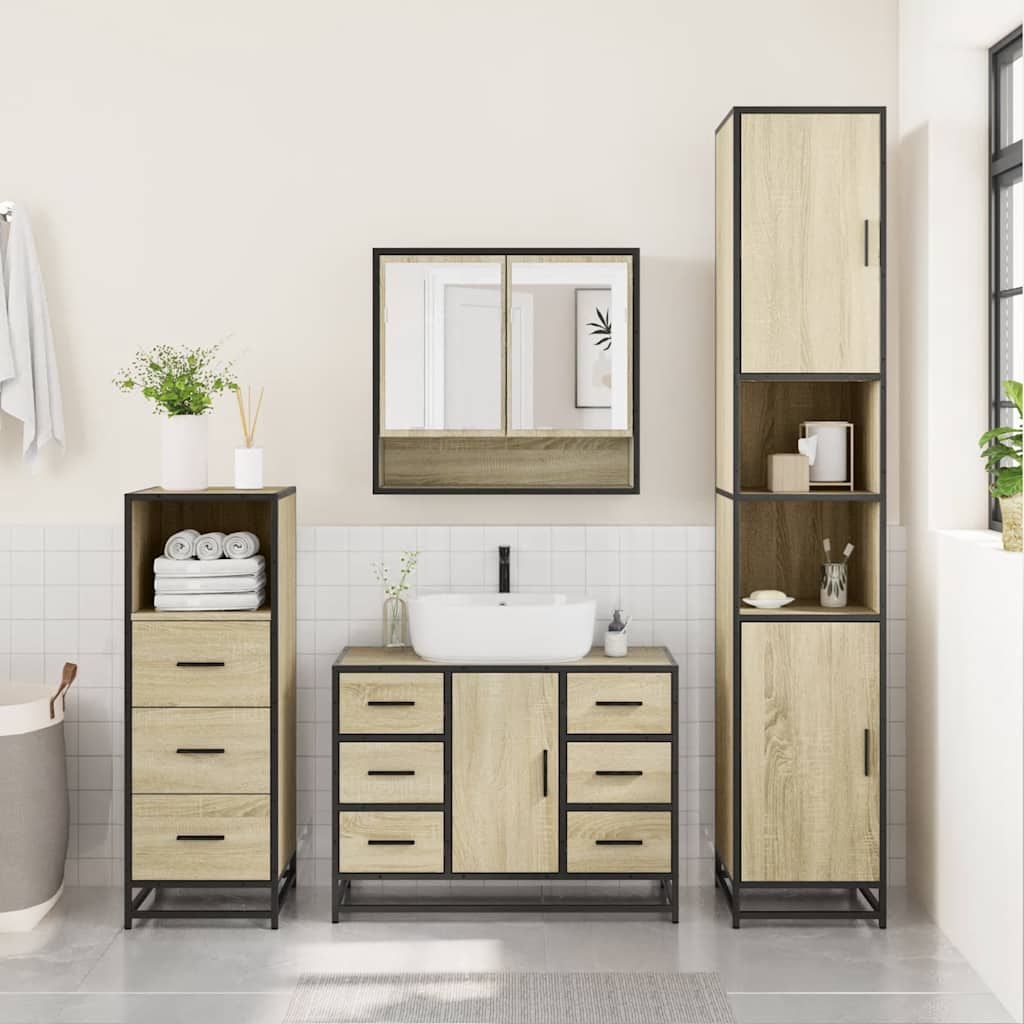 3 Piece Bathroom Furniture Set Sonoma Oak Engineered Wood