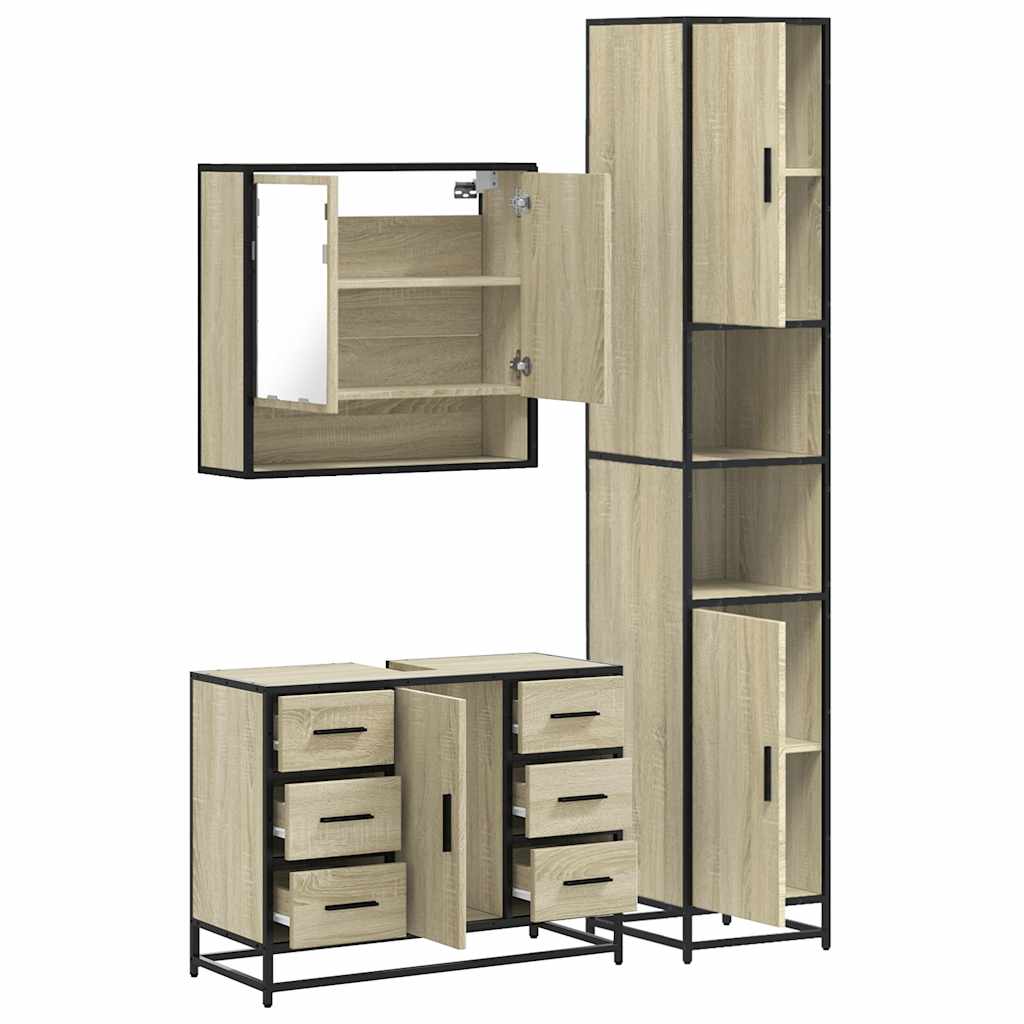 3 Piece Bathroom Furniture Set Sonoma Oak Engineered Wood