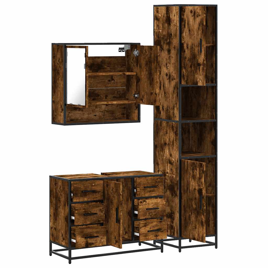 3 Piece Bathroom Furniture Set Smoked Oak Engineered Wood