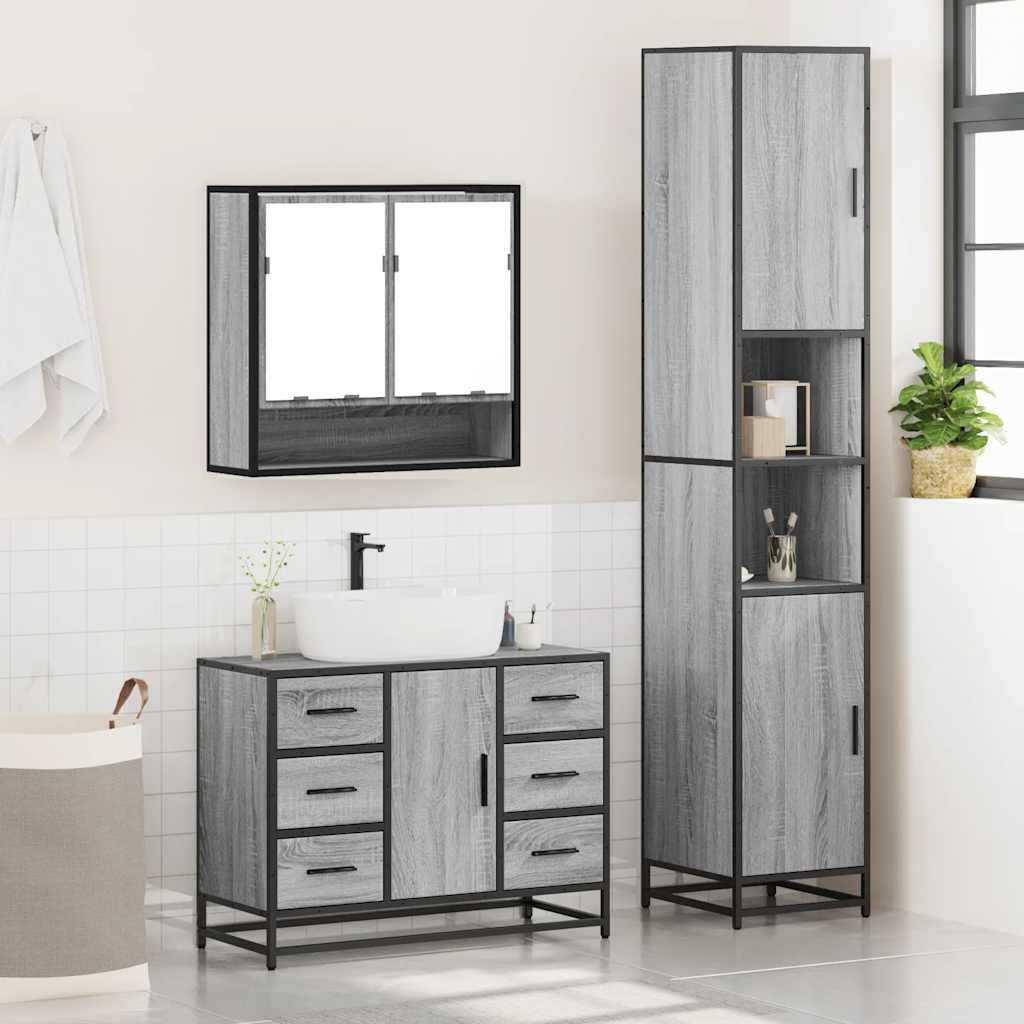 3 Piece Bathroom Furniture Set Grey Sonoma Engineered Wood