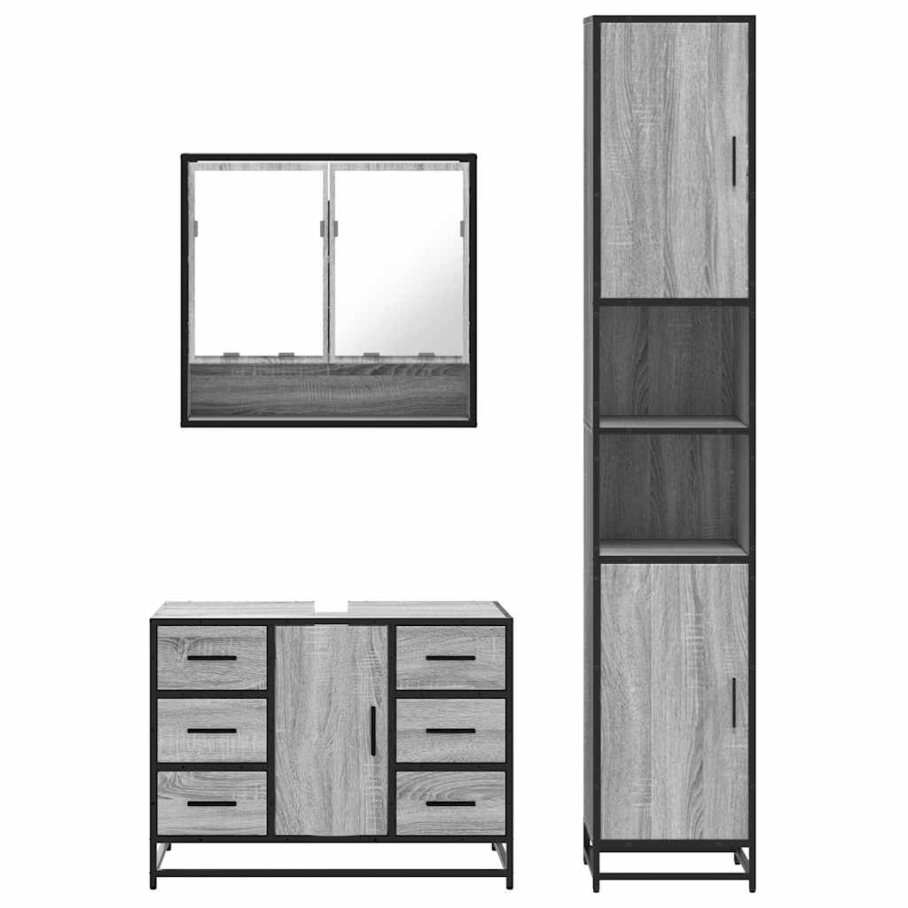 3 Piece Bathroom Furniture Set Grey Sonoma Engineered Wood