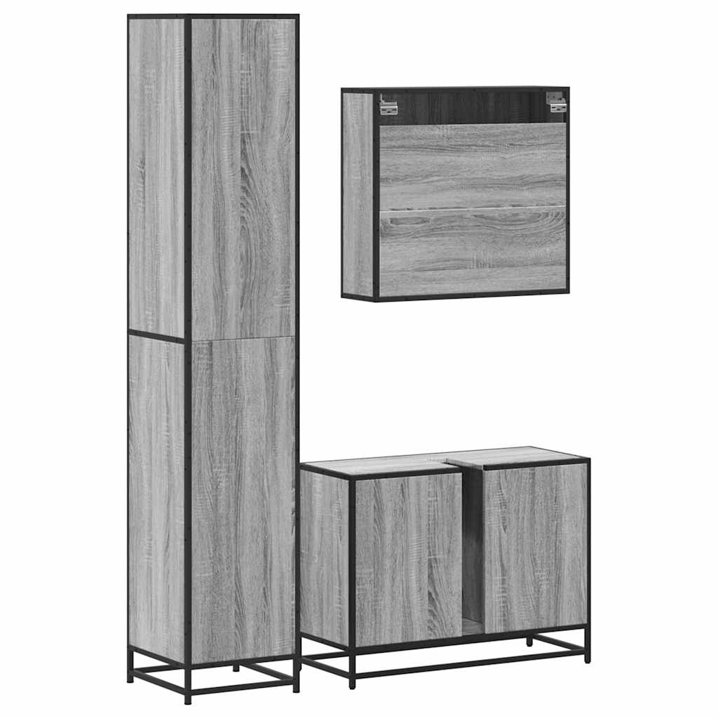 3 Piece Bathroom Furniture Set Grey Sonoma Engineered Wood