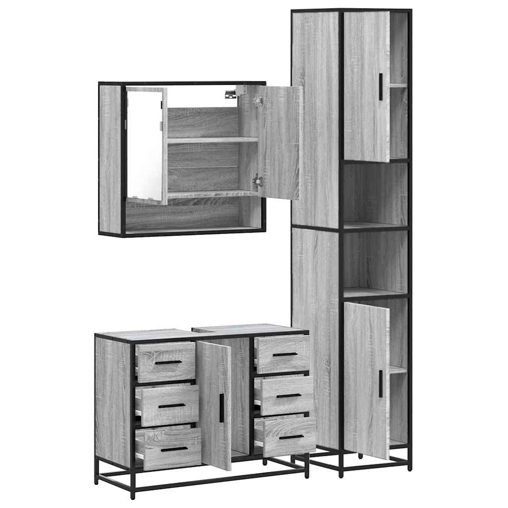 3 Piece Bathroom Furniture Set Grey Sonoma Engineered Wood