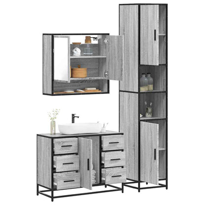 3 Piece Bathroom Furniture Set Grey Sonoma Engineered Wood