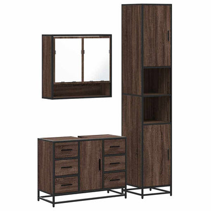 3 Piece Bathroom Furniture Set Brown Oak Engineered Wood